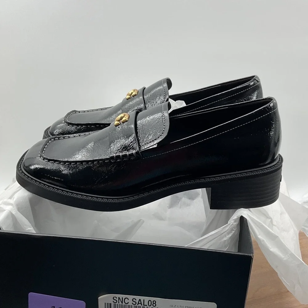 Coach Leah Loafer Black Glazed Leather Signature C Hardware CCH83 Womens 9B